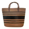 A brown and black striped woven bag for women's hand and shoulder casual tote bag Item Picture
